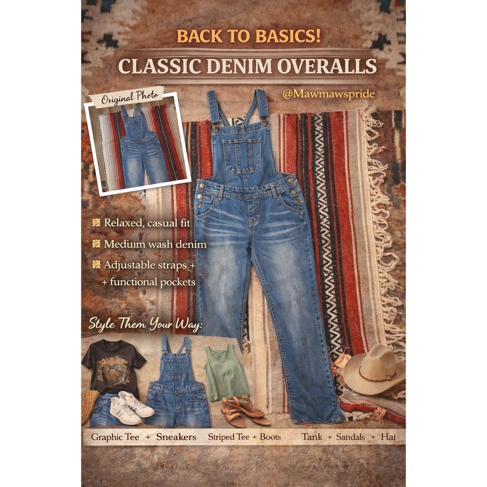 SOUNDSTYLE Light Wash Denim Bib Overalls Skinny Leg Boho Western Y2K retro